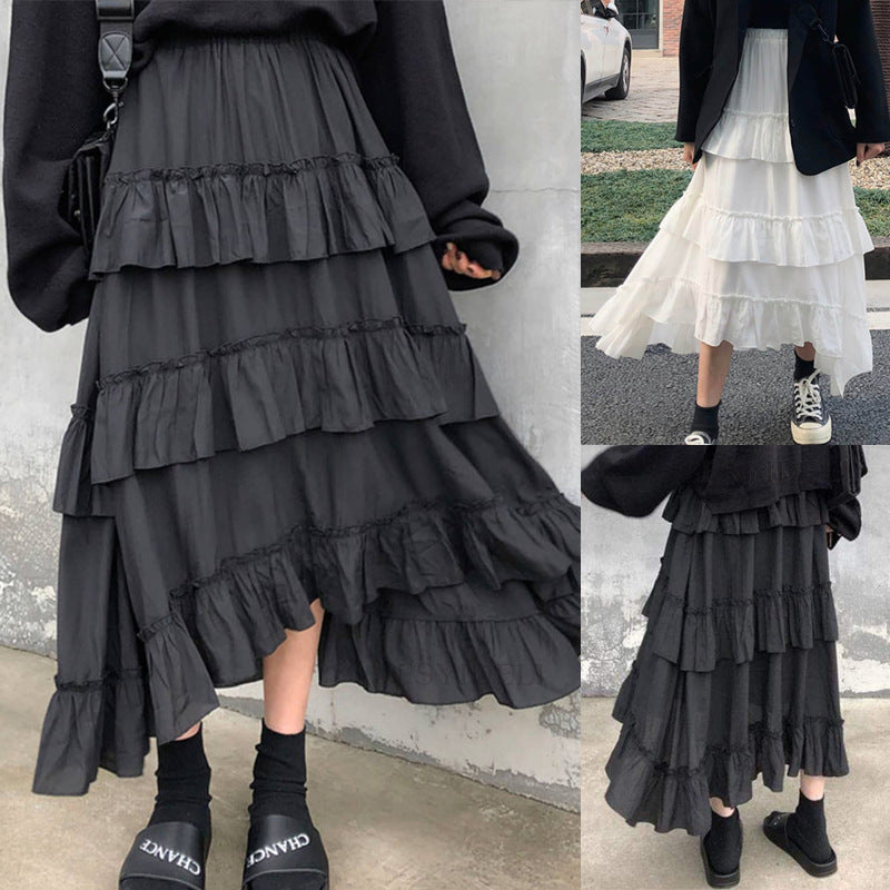 High Waist Layered Cake Skirt Irregular Short Front Long Back MIDI Long