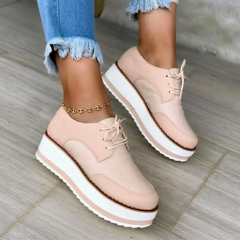 Lace-up Shoes Thick Bottom Checkerboard Design Flats Shoes Women