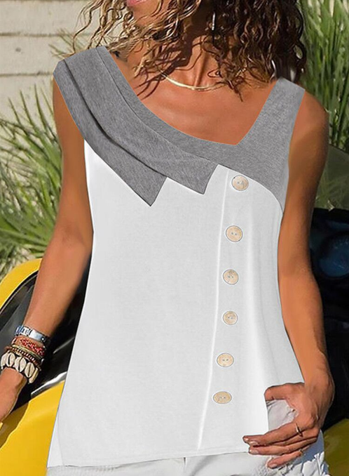 Women's Diagonal Collar Button Plus Size Vest Irregular Color Matching Top