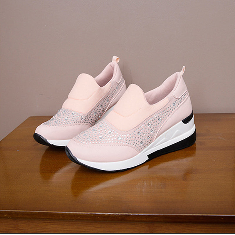 Rhinestone Wedges Flats Shoes Women Inner Height Increasing Shoes Sneakers