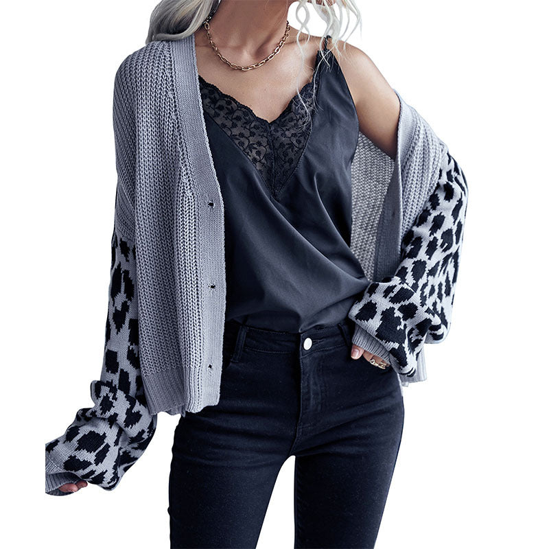 Leopard-Print Sweater Coat for Women: Stylish and Long-Sleeved
