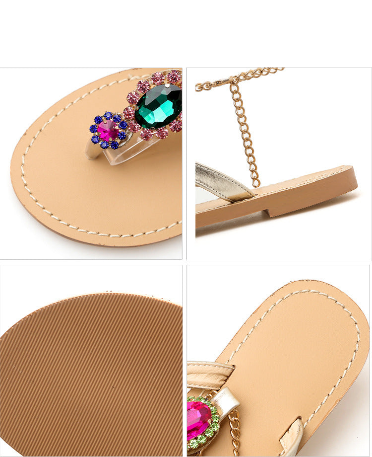 Slippers Flip Toe Rhinestone Flats