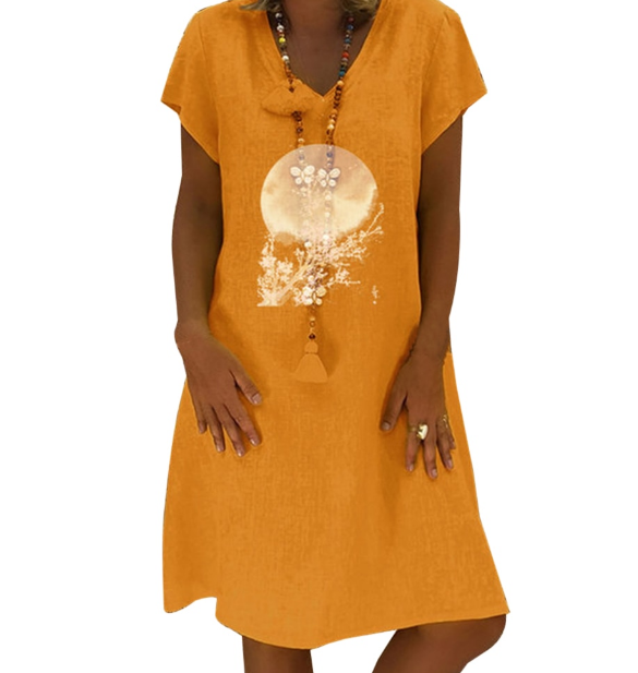 Loose Leaf Print Women's Short Sleeve Dress