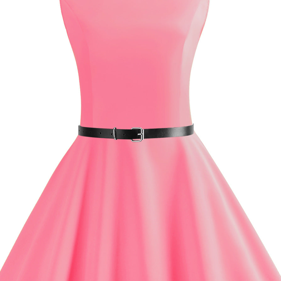 Retro Hepburn Style S50 Cinched Swing Dress with Belt: A Popular and Fashionable Choice