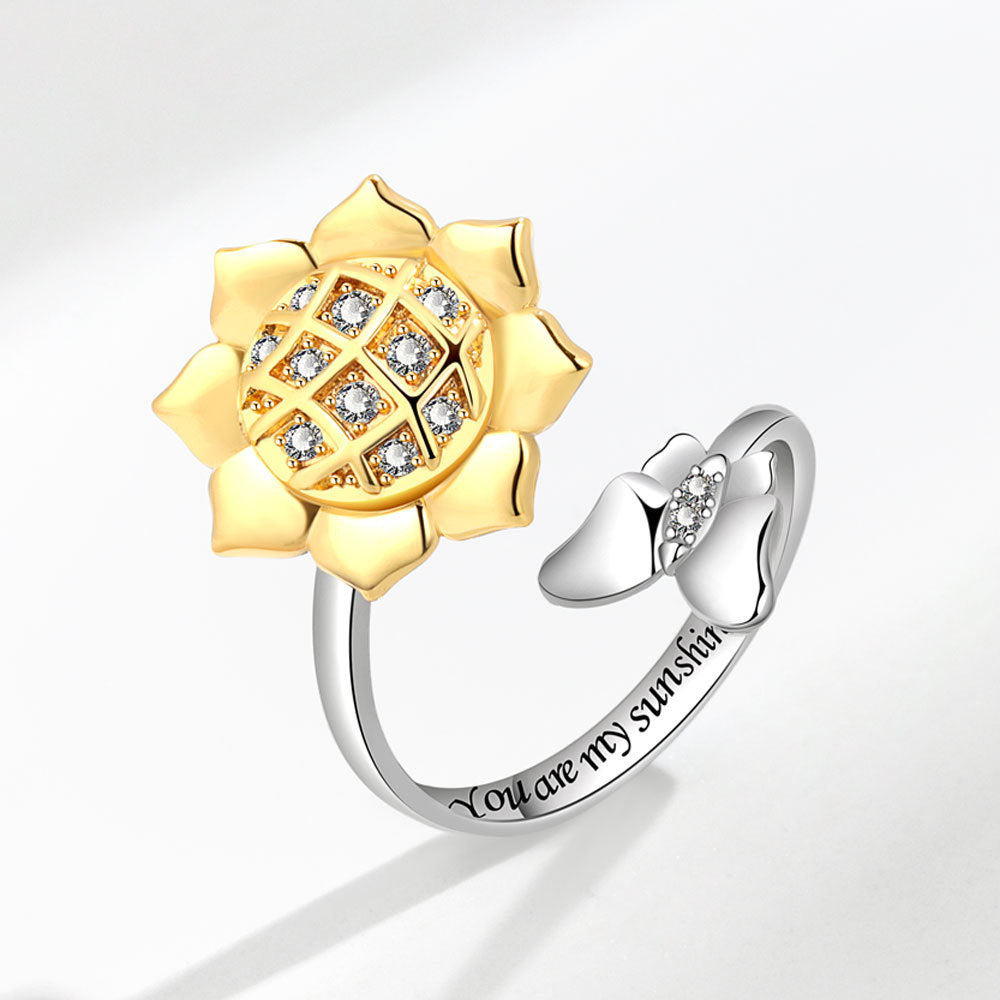 Fashion Adjustable Sunflower Rotating Ring