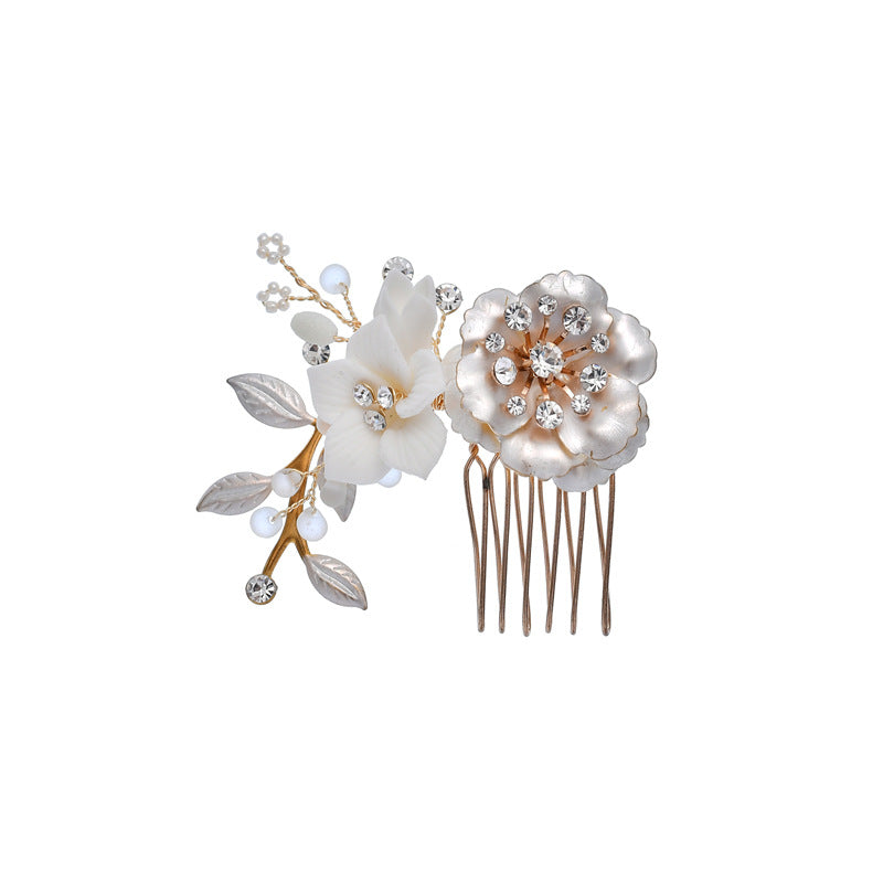 Complete Your Bridal Look with a Handmade Ceramic Hair Comb Set, Including a Stunning Tiara