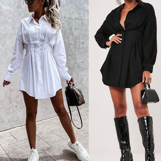 Women's Solid Color Shirt Collar Dress