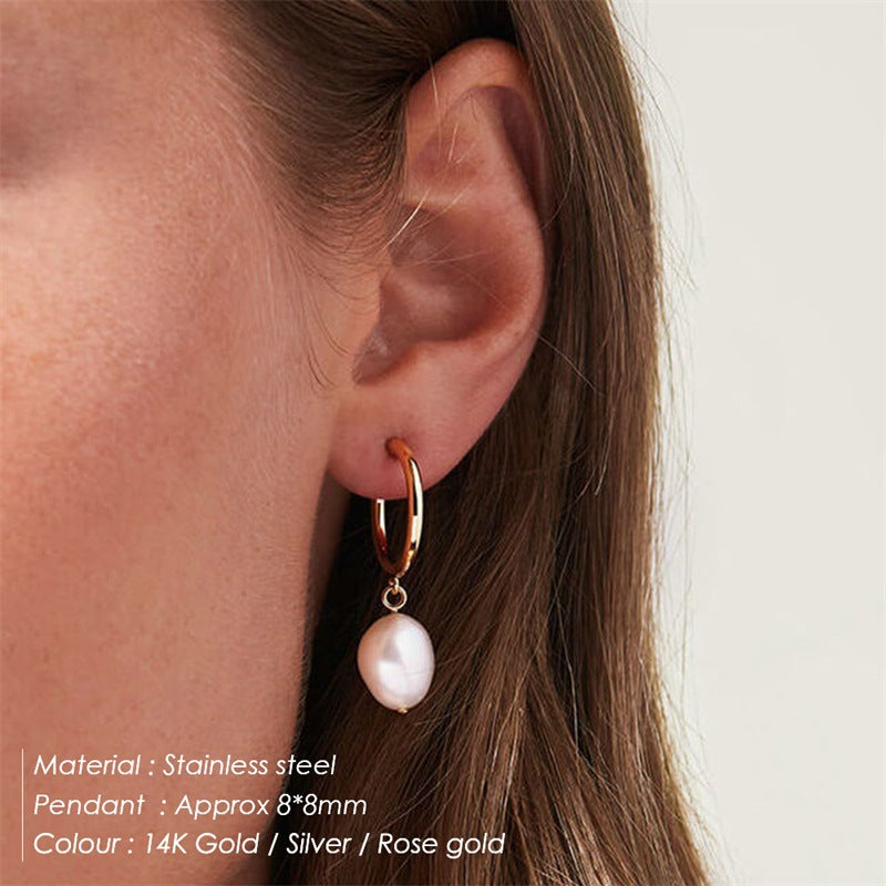 Stylish Stainless Steel Pearl Earrings