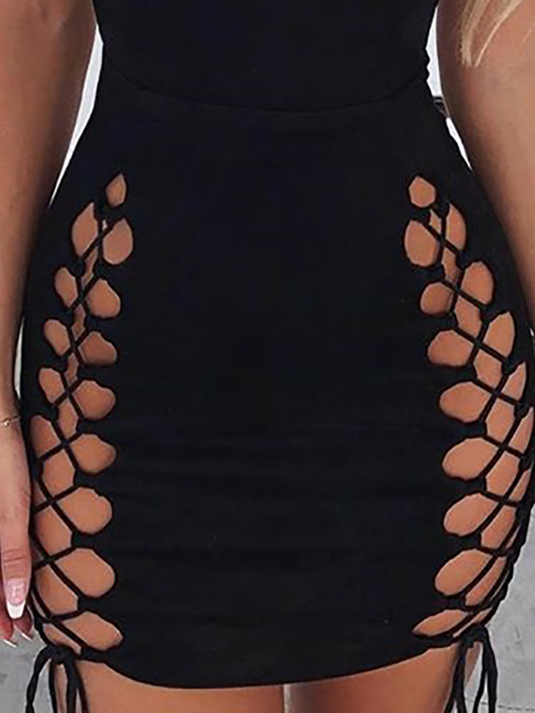 Women's Wear Black Lace-up Dress