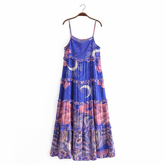 Layered Cake Dress in Rayon Fabric with Water Print