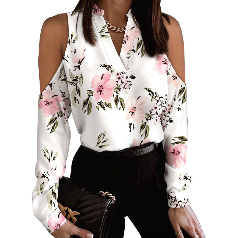 Long Sleeve Off-shoulder Long Sleeve Printed Shirt