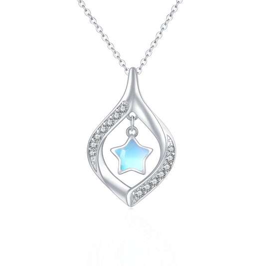 Teardrop Moonstone Pendant Necklace with Cubic Zircon in 925 Sterling Silver