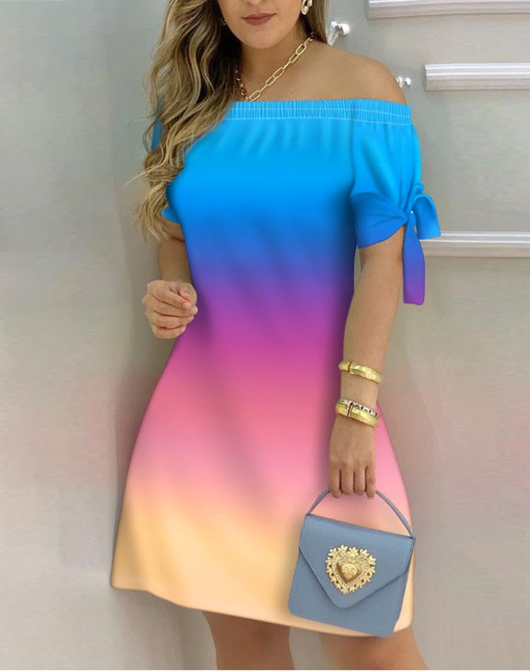 Casual Fashion Home Gradient Color Straight Shoulder Dress