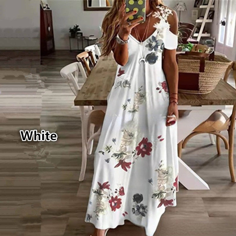 Women's Summer New Lace Sling V-neck Fashion Printed Loose Dress