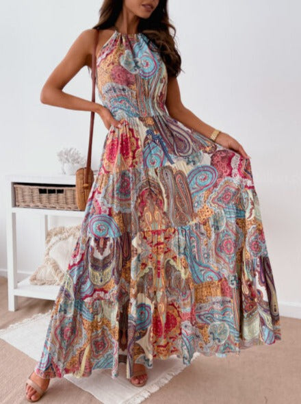 New Fashion Sexy Floral Halter Dress Bohemian Long Skirt