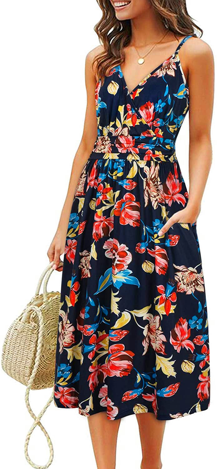 Women's Printed Sling Loose Pocket Dress