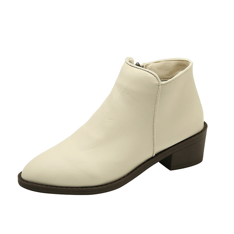 Chunky Mid-Heel Waterproof Ankle Boots for Women with Side Zipper