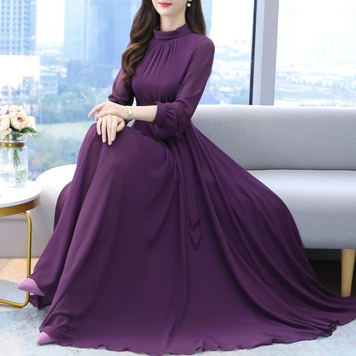 Solid Color Chiffon Dress for Women