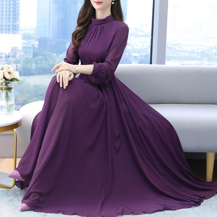 Solid Color Chiffon Dress for Women