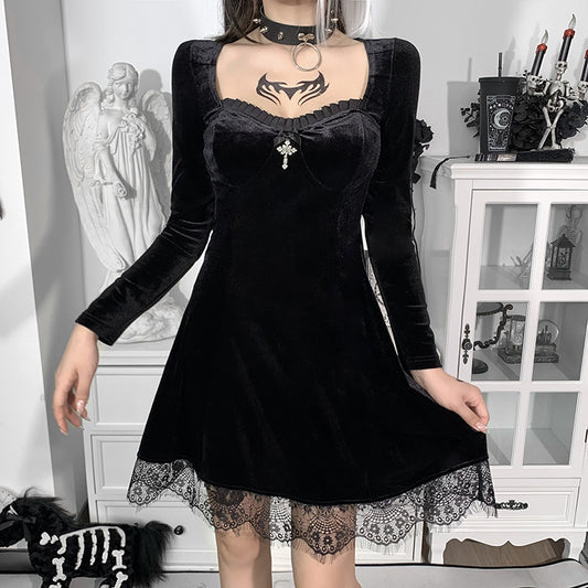 Academy Lace Lace Long Sleeve Square Neck Dress