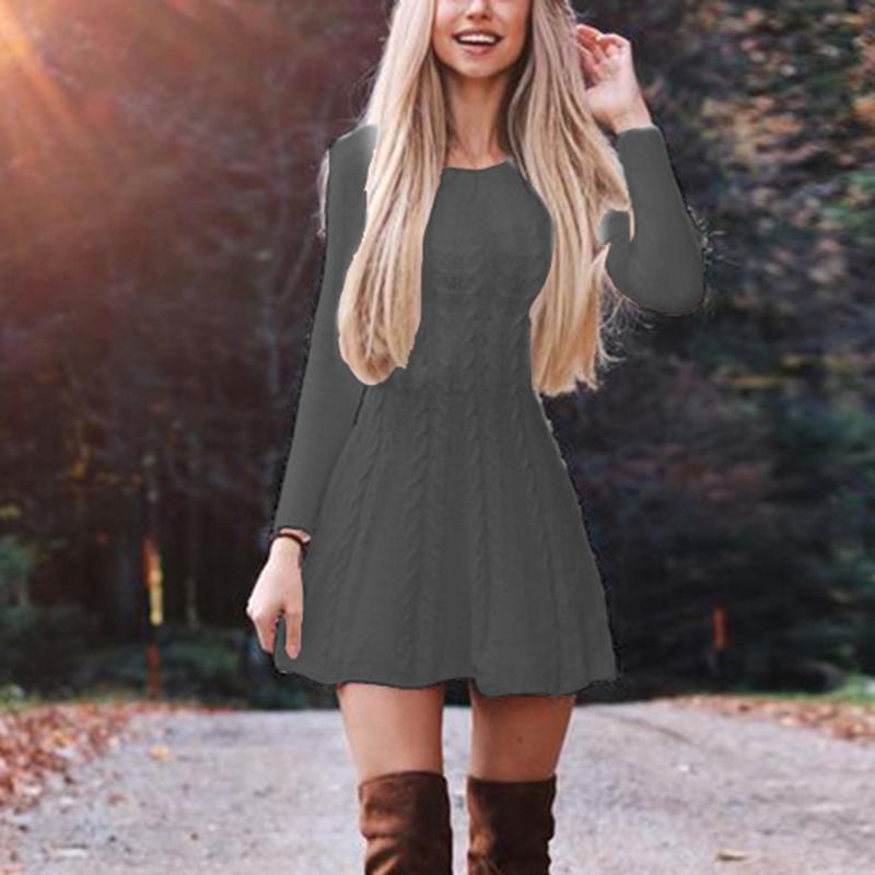 Ladies New Loose Round Neck Knitted Sweater Dress