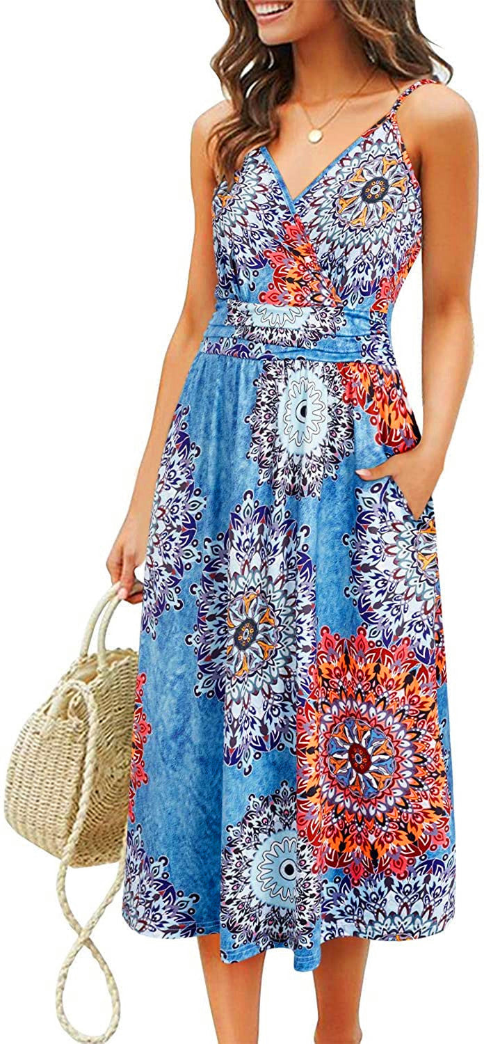 Women's Printed Sling Loose Pocket Dress