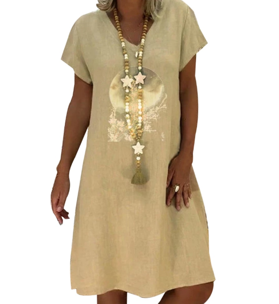 Loose Leaf Print Women's Short Sleeve Dress