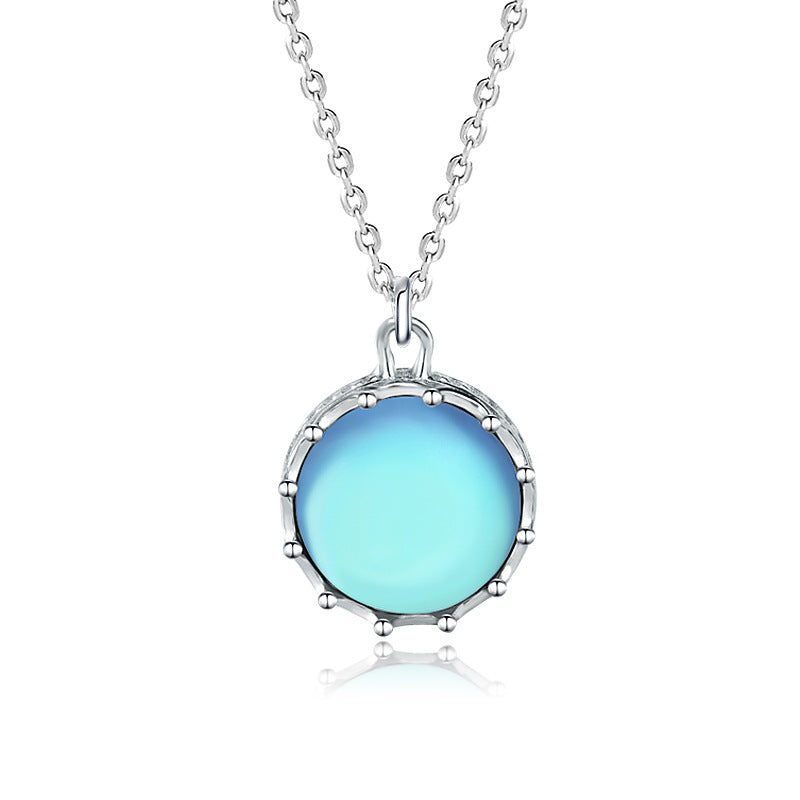 Women's Fashion Simple Sterling Silver Moonstone Pendant Necklace