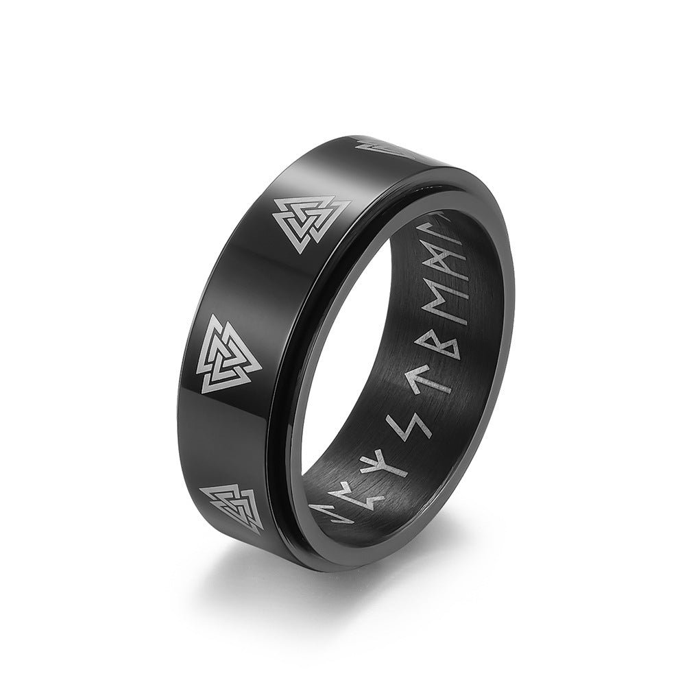 Nordic Viking Text Rotating Stainless Steel Ring