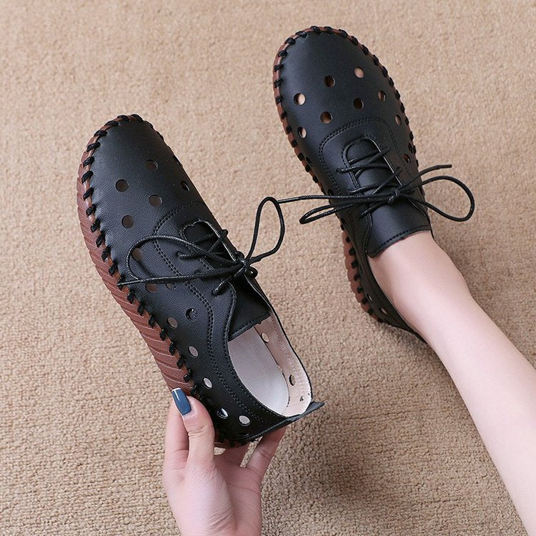 Women Flat Shoes Breathable Hollow Out Lace-up Loafers