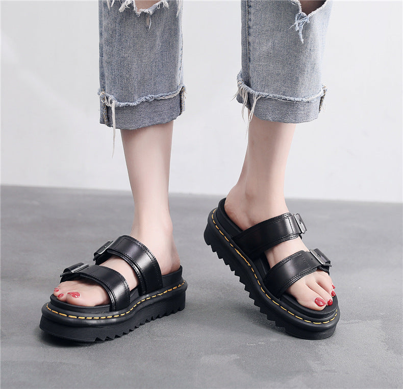 Leather Fish Mouth Fashion Sandals And Slippers