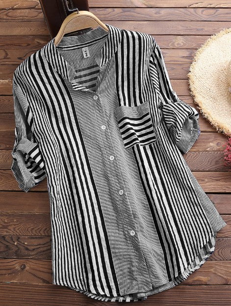 Women's Long Sleeve Loose Oversized Pullover Striped Shirt