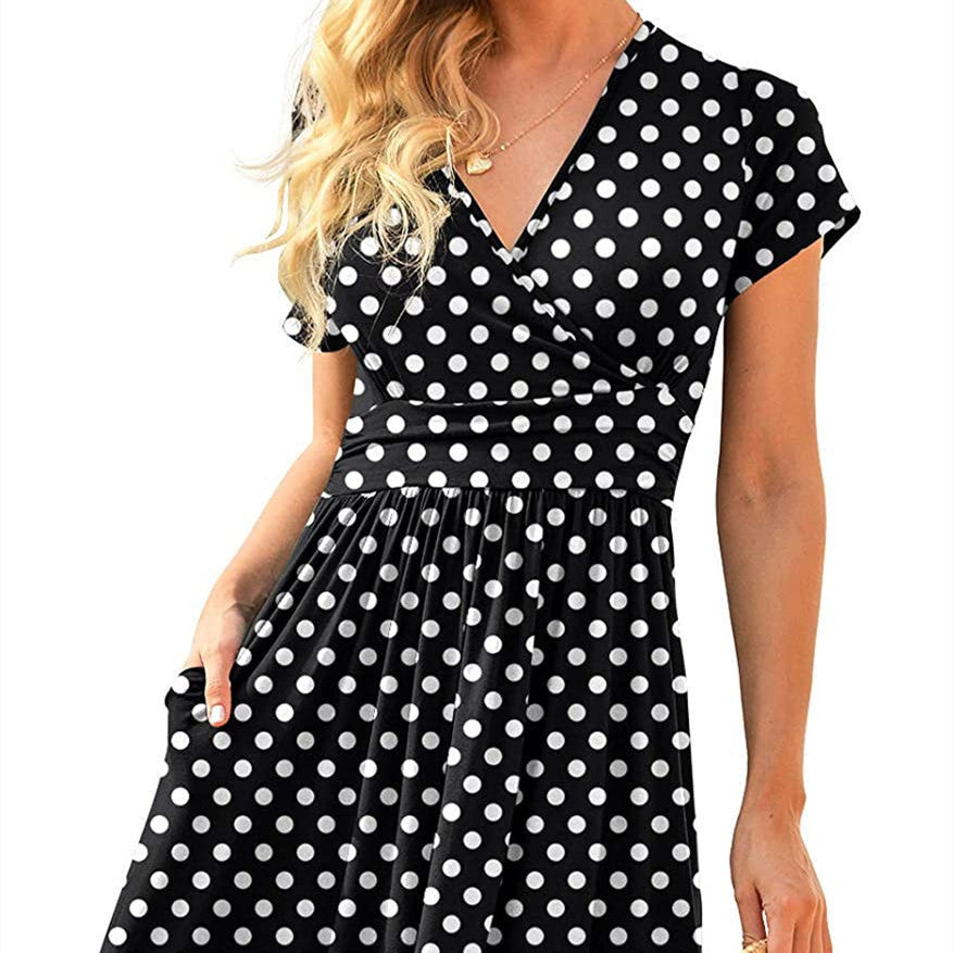 Printed Short Sleeve Pocket Dress for Women