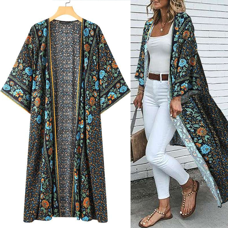 Women's Fashion Casual Printed Kimono Jacket