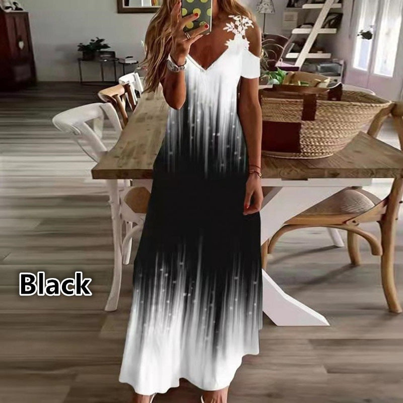 Women's Summer New Lace Sling V-neck Fashion Printed Loose Dress