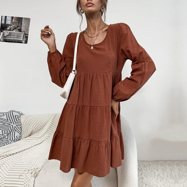 DressWomen's Short Solid Color Long-sleeved Dress