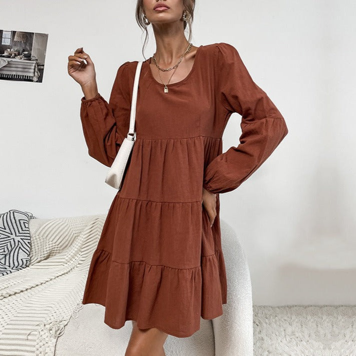 DressWomen's Short Solid Color Long-sleeved Dress