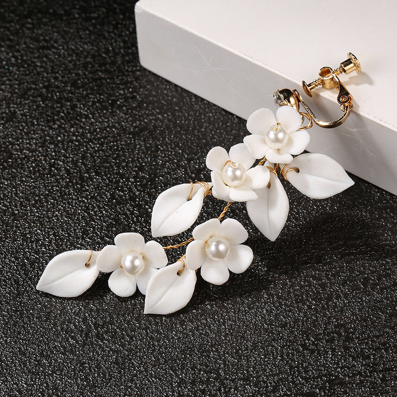 White Ceramic Flower Handmade Flower Earpieces