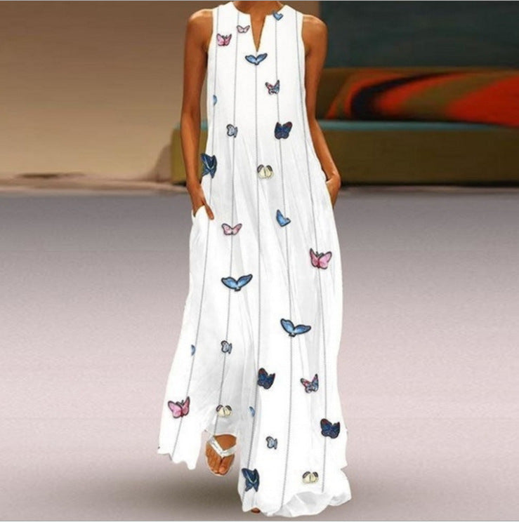 Casual Butterfly Print Sleeveless Dress