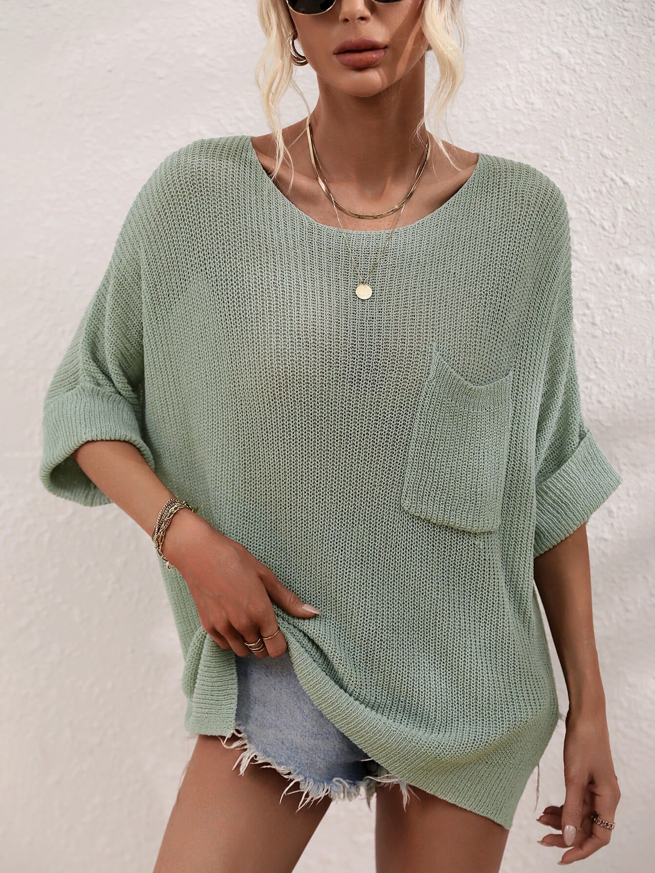 Cross-Border Knitted Loose Solid Color Fashion Pullover for Women