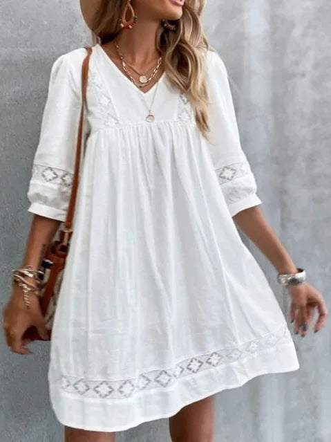 V-neck Minimalist Casual Vacation Dress