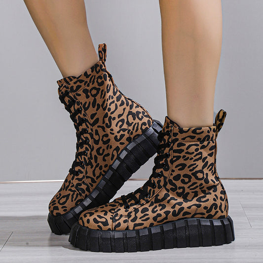 Leopard Print Women Shoes Platform Boots