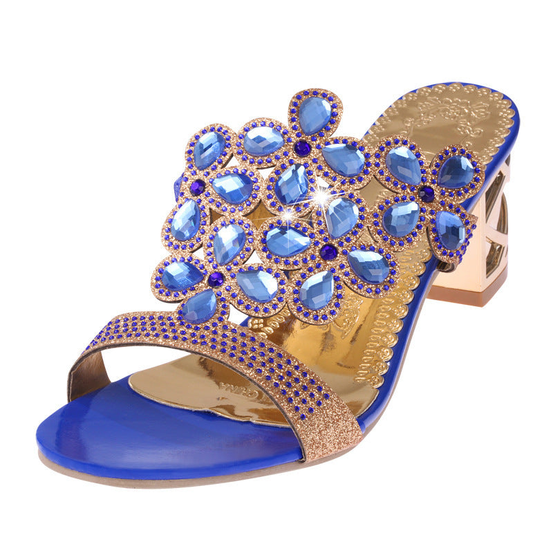 High Heel Rhinestone Sandals And Slippers Sexy One-line