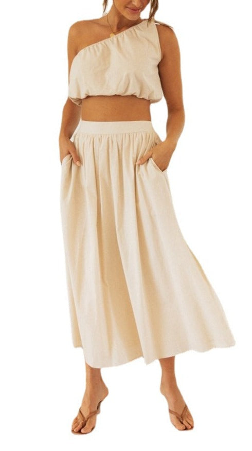 Women's Fashionable Two-piece Sloping Shoulder Bow Skirt