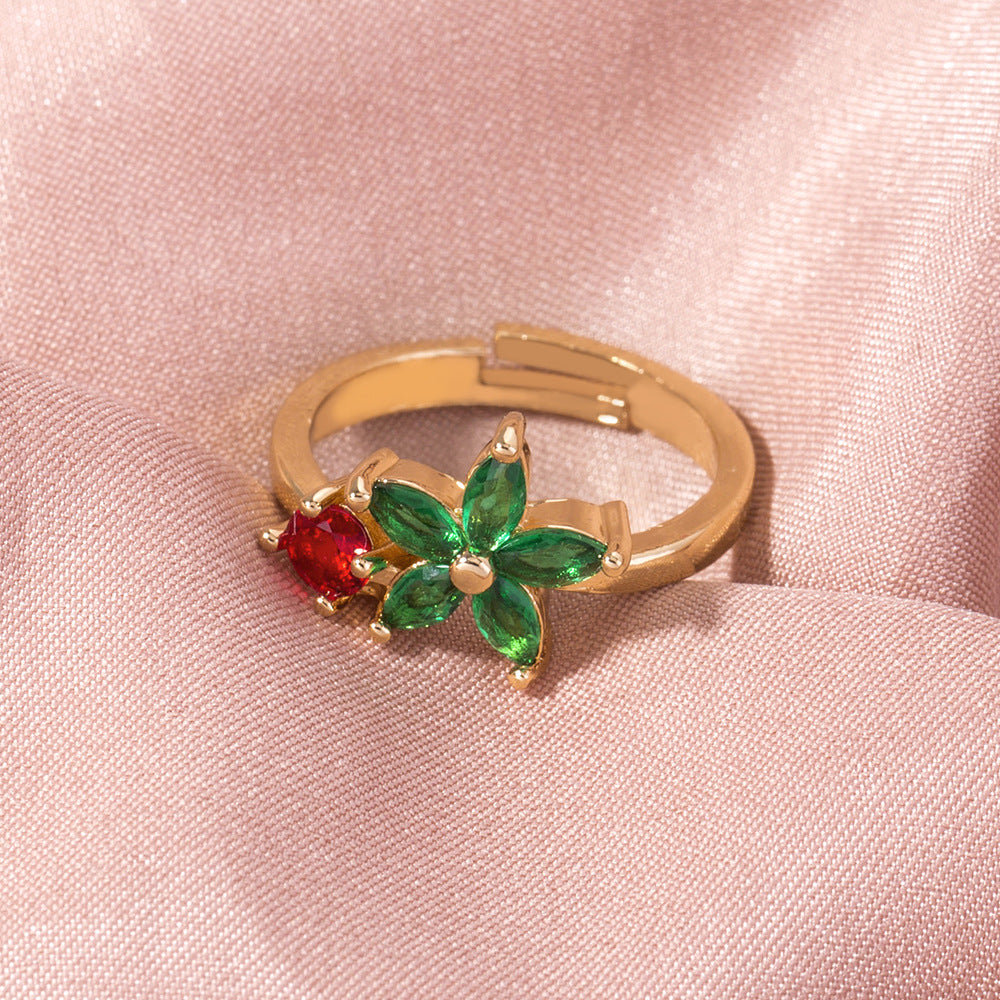 Fashion Gold 5-petal Flower Color Ring Female