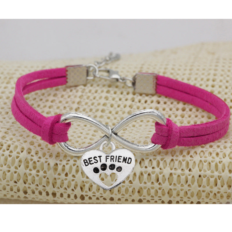 Vintage 8-word Peach Heart Best Friend Flanelle Rope Bracelet Hand Weaving Bracelet
