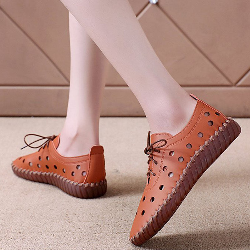 Women Flat Shoes Breathable Hollow Out Lace-up Loafers