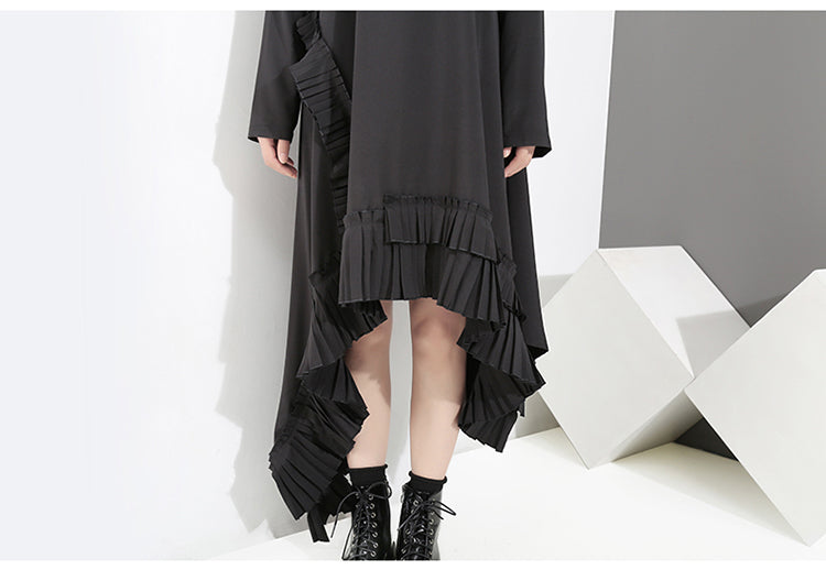 Women's Fashion Vintage Black Irregular Pleated Skirt