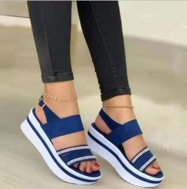 Rhinestone-Designed Summer Walking Shoes: Platform Flats Sandals for Women