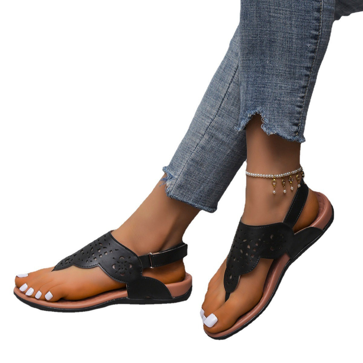 One-line Buckle Strap Flip-flops For Women's Beach Sandals